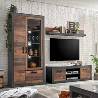 Wohnzimmer Anbauwand in Dunkelgrau und Altholz Optik Loft Design (dreiteilig) von Brandolf