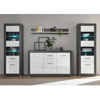 Wohnzimmer Anbauwand in Weiß Hochglanz und Beton Grau Sideboard (vierteilig) von Brandolf