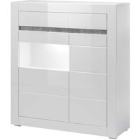 Wohnzimmer Highboard in Hochglanz Weiß und Beton Grau 100 cm breit von Brandolf