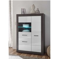 Wohnzimmer Highboard in Weiß Hochglanz und Beton Grau Glastür von Brandolf