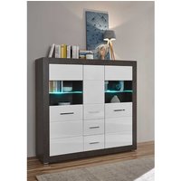 Wohnzimmer Highboard in Weiß Hochglanz und Beton Grau modern von Brandolf