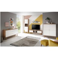 Wohnzimmer Kombination im Skandi Design Weiß und Eiche (fünfteilig) von Brandolf