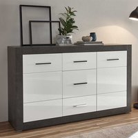 Wohnzimmer Sideboard in Weiß Hochglanz Beton Grau von Brandolf