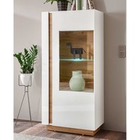 Wohnzimmer Vitrinenschrank in Weiß und Wildeiche Optik Skandi Design von Brandolf