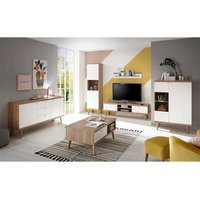 Wohnzimmerwand im Skandi Design Weiß und Eiche (sechsteilig) von Brandolf