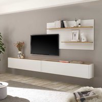 Wohnzimmerwand modern in Wildeichefarben und Weiß die Wandmontage (dreiteilig) von Brandolf
