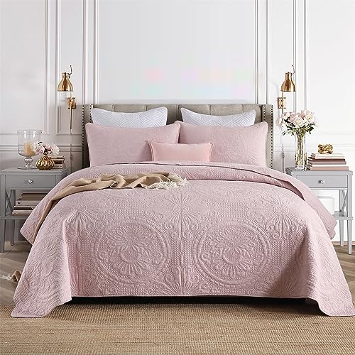 Brandream Quilts Cotton Queen Size Pink Quilted Comforter Set Farmhouse Matelasse Coverlet Set Elegante Tagesdecke 3-teilig von Brandream