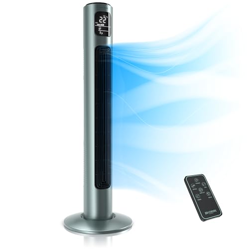 Brandson - Turmventilator mit Fernbedienung - Preisträger 2025 - Oszilation 60° - Standventilator - mobiler Lüfter - Säulenventilator - 96 cm - Ventilator mit 3 Geschwindigkeiten - GS - silbermint von Brandson