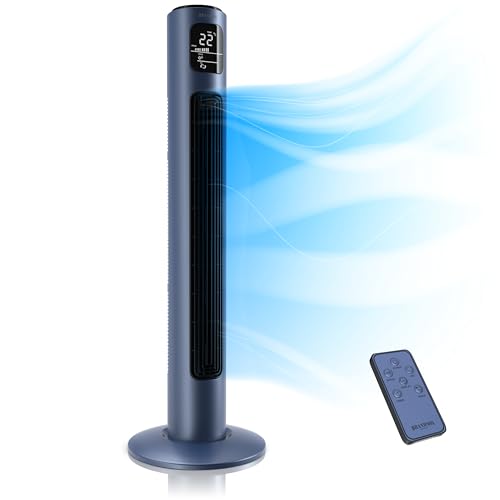 Brandson - Turmventilator mit Fernbedienung - Preisträger 2024 - Oszillation 60° - Standventilator - mobiler Lüfter - Tower Fan - 96 cm - 45W - Ventilator mit 3 Geschwindigkeiten - Cool Blue von Brandson