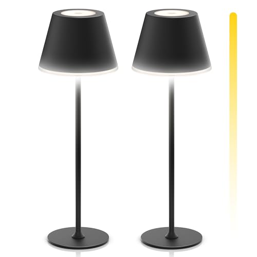 Brandson - 2 x LED Tischlampe kabellos dimmbar - mit Akku aufladbar - 3 Farbstufen - warmweiß neutralweiß kaltweiß - Metall - - Tischleuchte - Nachttischlampe - Leselampe - Indoor/Outdoor - schwarz von Brandson