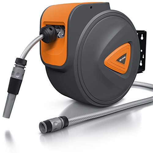 Brandson - 20m Schlauchtrommel - Gartenschlauch - automatisch einziehbar - Schlauchdurchmesser 13 mm - 180 Grad drehbar - kompatibel mit Gardena Produkten - Durchmesser 37 cm. von Brandson