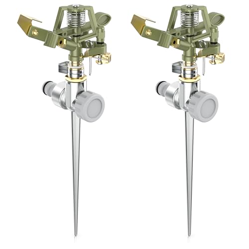 Brandson - 2X Garten Interval Sprinkler aus Metall Impulsregner Rasensprenger rotierend 24 m Reichweite, 3/4 Zoll - Adapter Schnellkupplung 1/2 Zoll, Rasensprinkler Bewässerungssystem Sprinklersystem von Brandson