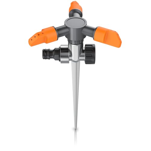 Brandson - 3 fach Rasensprinkler mit Erdspieß – Rasensprenger 360 Grad 3/4 Zoll - Viereckregner Flächenregner Sprühregner - Sprinkler mit 3 Arm – einstellbarer Winkel 45° - 90° - Reichweite bis zu 14m von Brandson