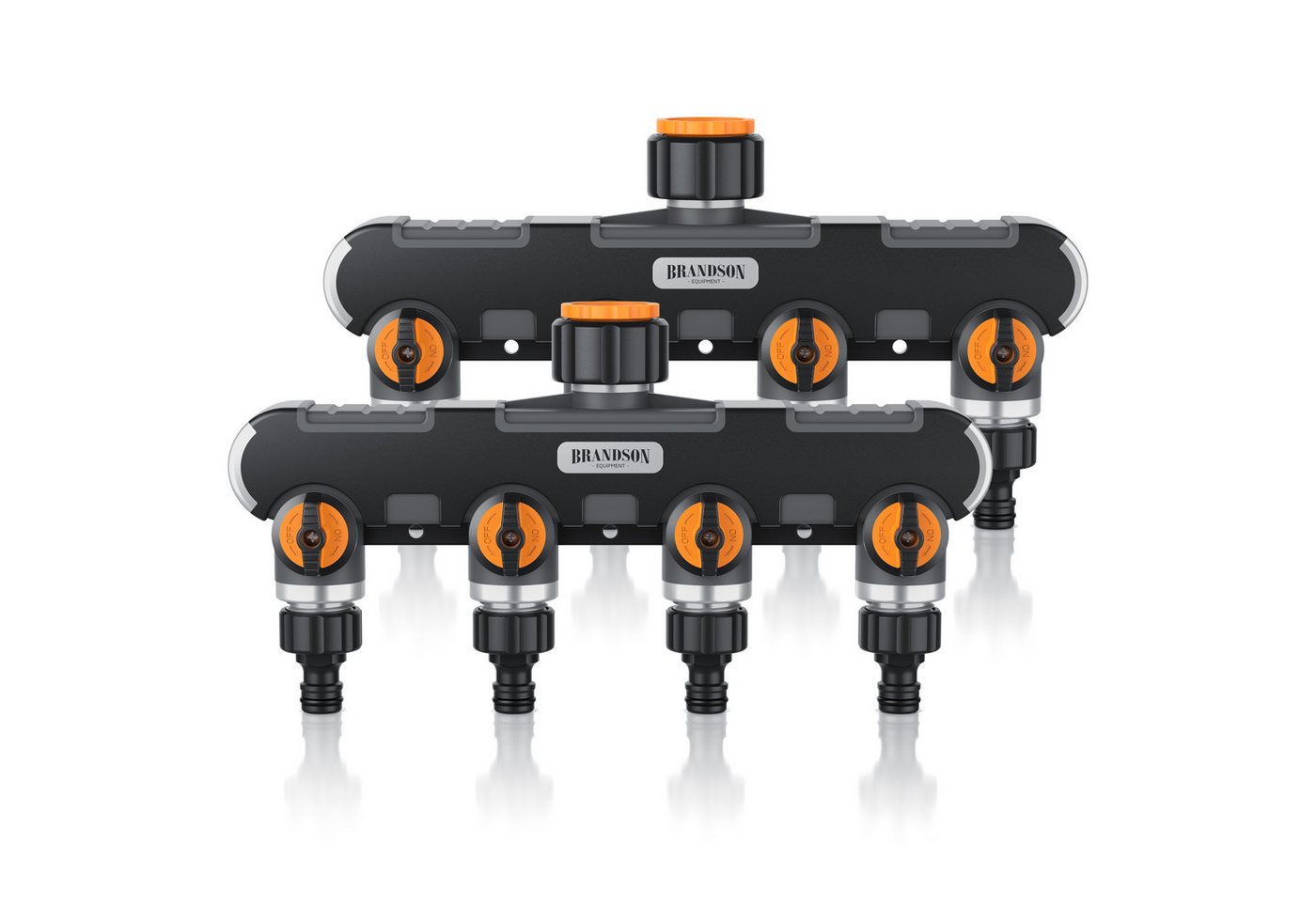 Brandson 4-Wege Verteiler 4-fach Schlauchverteiler, Gartenschlauch Wasserverteiler, 3/4 1/2 Zoll, (Spar-Set, 2-tlg., 2er Set), Regulierbarer Wasserhahn Schlauch Verteiler für Gartenbewässerung von Brandson
