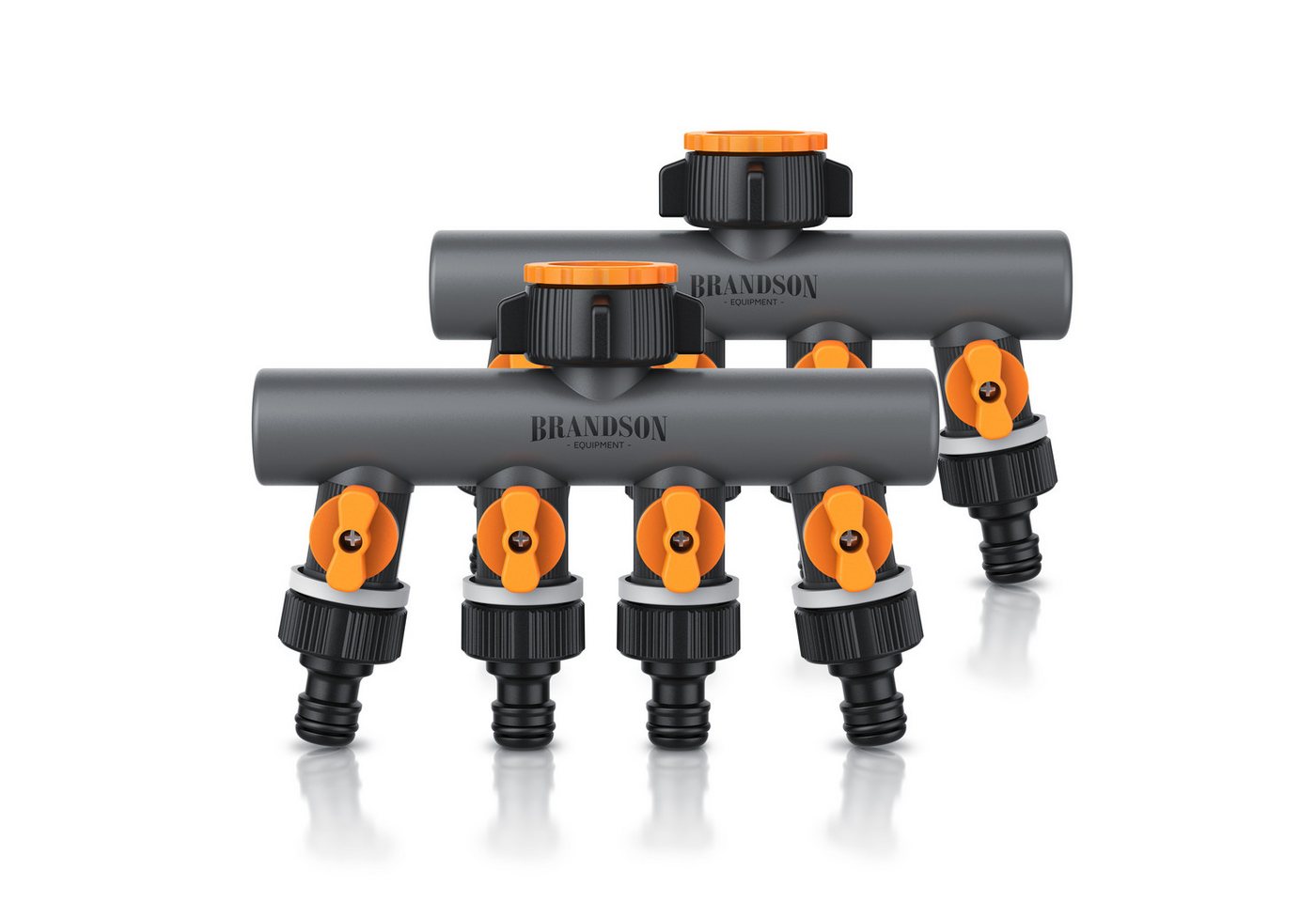 Brandson 4-Wege Verteiler 4-fach Schlauchverteiler, Gartenschlauch Wasserverteiler, 3/4 1/2 Zoll, (Spar-Set, 2-tlg., 2er Set), Regulierbarer Wasserhahn Schlauch Verteiler für Gartenbewässerung von Brandson