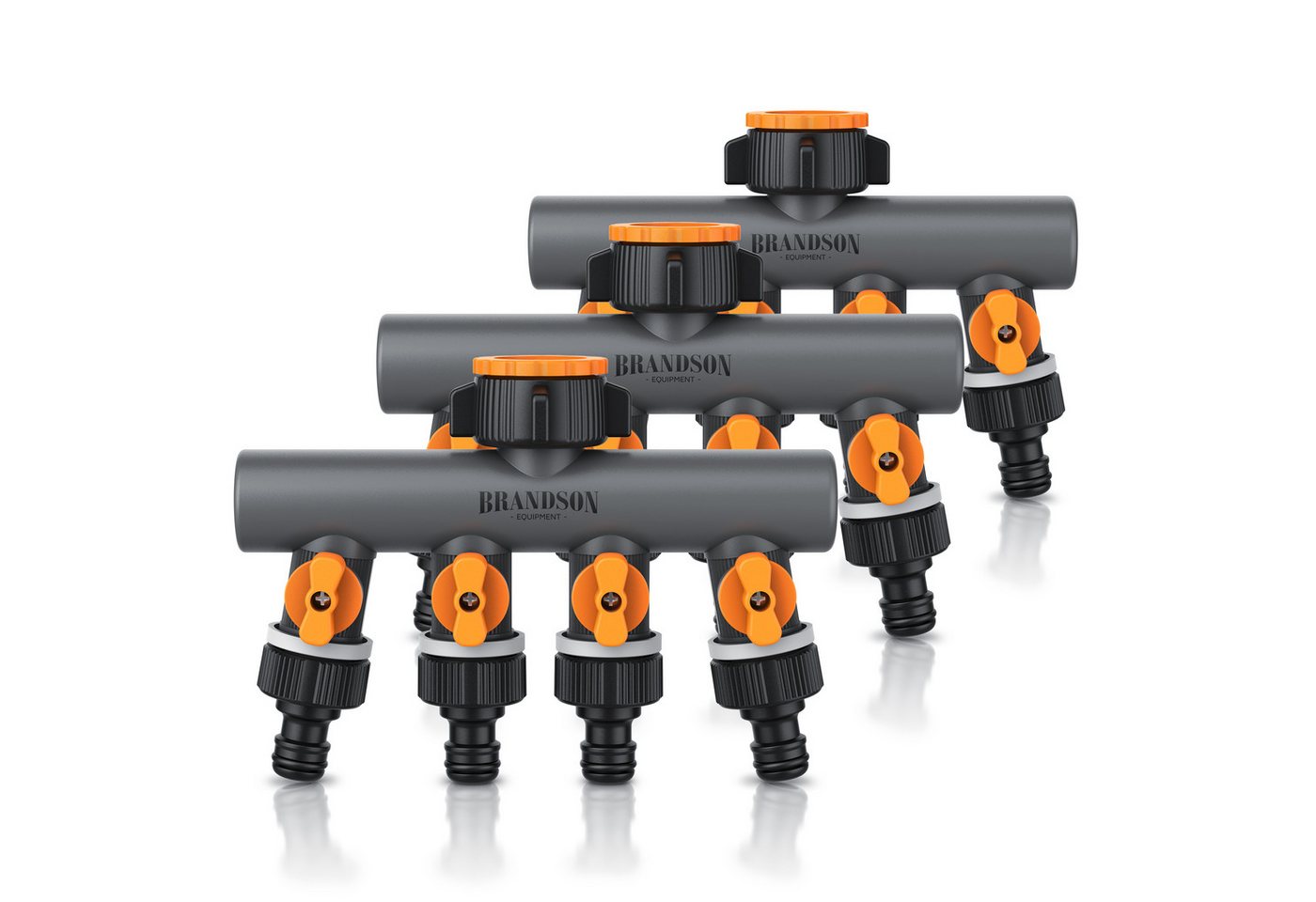 Brandson 4-Wege Verteiler 4-fach Schlauchverteiler, Gartenschlauch Wasserverteiler, 3/4 1/2 Zoll, (Spar-Set, 3-tlg., 3er Set), Regulierbarer Wasserhahn Schlauch Verteiler für Gartenbewässerung von Brandson