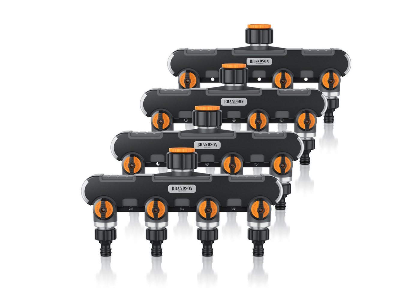 Brandson 4-Wege Verteiler 4-fach Schlauchverteiler, Gartenschlauch Wasserverteiler, 3/4 1/2 Zoll, (Spar-Set, 4-tlg., 4er Set), Regulierbarer Wasserhahn Schlauch Verteiler für Gartenbewässerung von Brandson