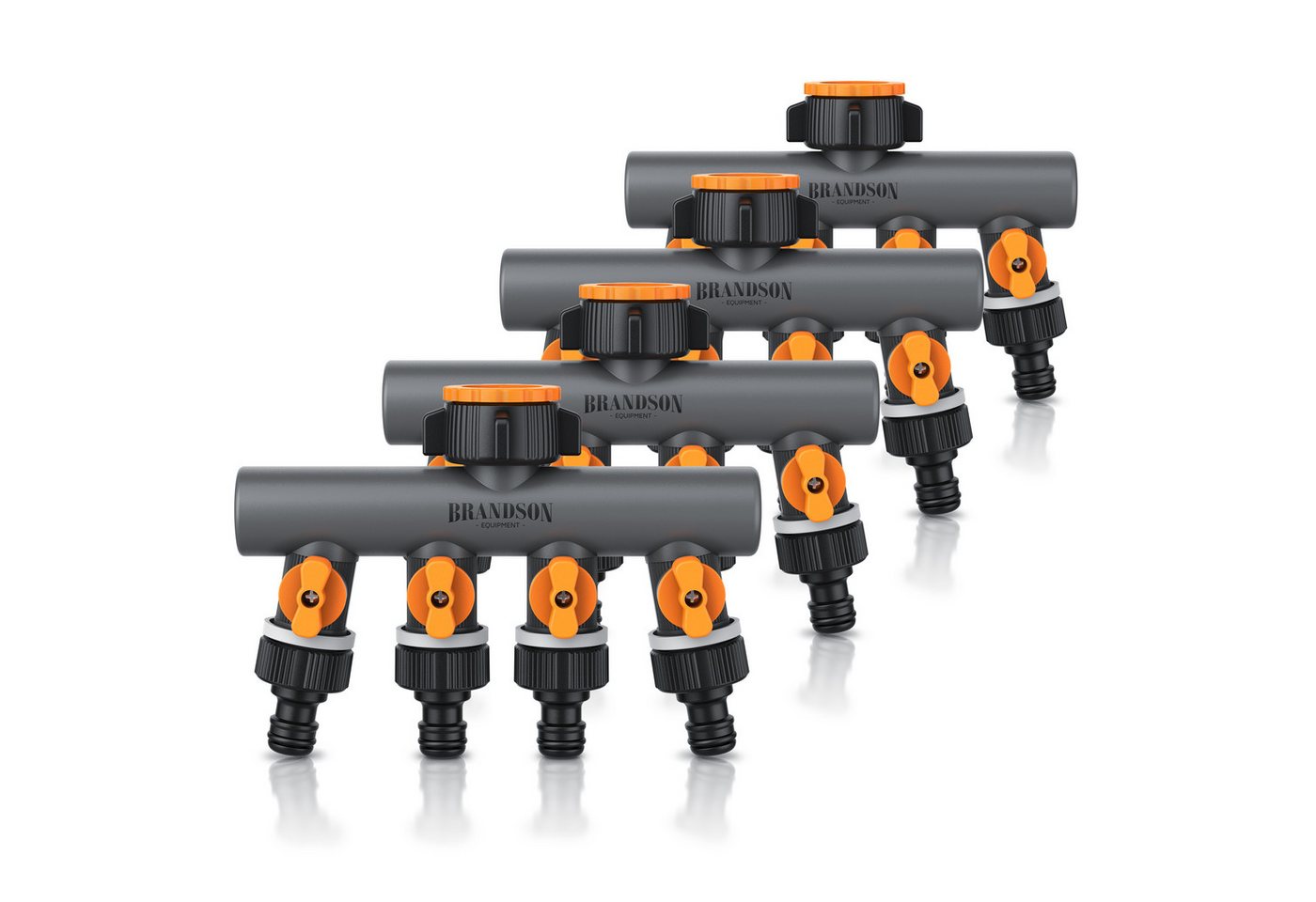Brandson 4-Wege Verteiler 4-fach Schlauchverteiler, Gartenschlauch Wasserverteiler, 3/4 1/2 Zoll, (Spar-Set, 4-tlg., 4er Set), Regulierbarer Wasserhahn Schlauch Verteiler für Gartenbewässerung von Brandson
