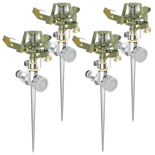 Brandson - 4X Garten Interval Sprinkler aus Metall Impulsregner Rasensprenger rotierend 24 m Reichweite, 3/4 Zoll - Adapter Schnellkupplung 1/2 Zoll, Rasensprinkler Bewässerungssystem Sprinklersystem von Brandson