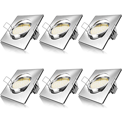 Brandson - 6 x Set Ultra Flach LED Deckenspot eckig warmweiß schwenkbar - Einbauleuchte - Einbauspot Deckenstrahler - Slim Aluminium Druckgussrahmen Edelstahl Optik von Brandson