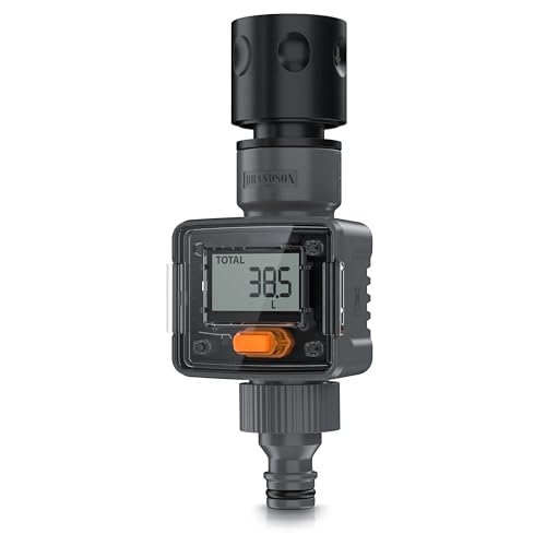 Brandson - Digitaler Wasserzähler – Wasseruhr für den Gartenschlauch – 3/4 Zoll - 4 Modi zur Kontrolle des Wasserverbrauchs - Wassermengenzähler - Durchflussmesser - Innen- und Außeneinsatz – IPX6 von Brandson
