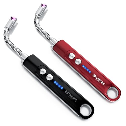 Brandson - Feuerzeug elektrisch 2er Set - Stabfeuerzeug Lichtbogen mit Akku - USB aufladbar - Kaminanzünder - für Küche Kerzen Gasherde Grill Kamin - inkl. Beleuchtung - Taschenlampenfunktion - Set von Brandson