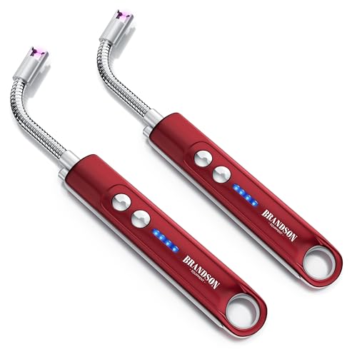 Brandson - Feuerzeug elektrisch 2er Set - Stabfeuerzeug Lichtbogen mit Akku - USB aufladbar - Kaminanzünder - für Küche Kerzen Gasherde Grill Kamin - inkl. Beleuchtung - Taschenlampenfunktion von Brandson