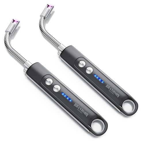 Brandson - Feuerzeug elektrisch 2er Set - Stabfeuerzeug Lichtbogen mit Akku - USB aufladbar - Kaminanzünder - für Küche Kerzen Gasherde Grill Kamin - inkl. Beleuchtung - Taschenlampenfunktion von Brandson