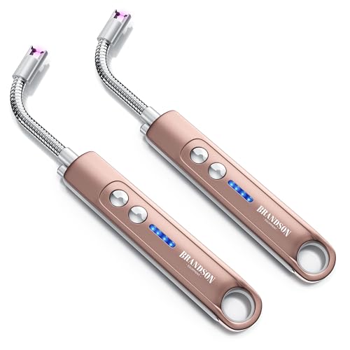 Brandson - Feuerzeug elektrisch 2er Set - Stabfeuerzeug Lichtbogen mit Akku - USB aufladbar - Kaminanzünder - für Küche Kerzen Gasherde Grill Kamin - inkl. Beleuchtung - Taschenlampenfunktion von Brandson