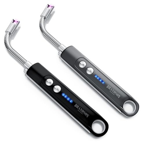 Brandson - Feuerzeug elektrisch 2er Set - Stabfeuerzeug Lichtbogen mit Akku - USB aufladbar - Kaminanzünder - für Küche Kerzen Gasherde Grill Kamin - inkl. Beleuchtung - Taschenlampenfunktion von Brandson