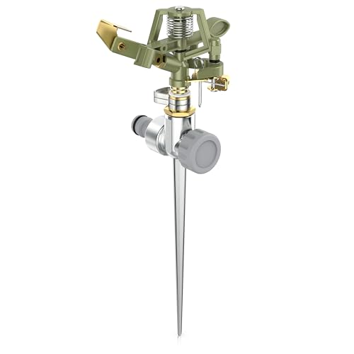 Brandson - Garten Sprinkler aus Metall – Intervall Impulsregner - Rasensprenger rotierend – 24 m Reichweite – 3/4 Zoll - Adapter Schnellkupplung – Rasensprinkler Bewässerungssystem – Sprinklersystem von Brandson