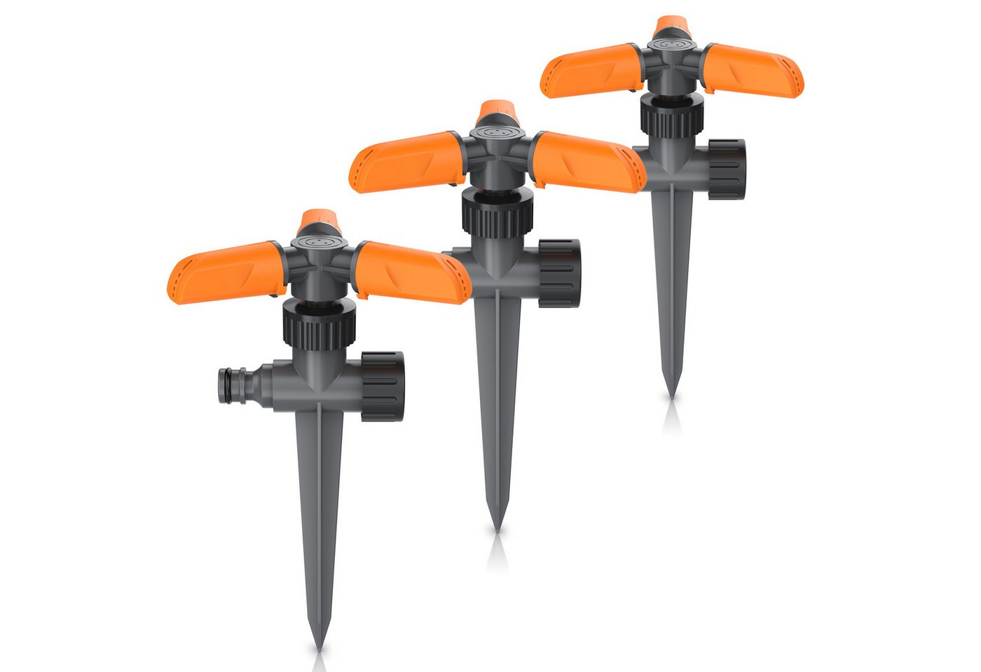 Brandson Kreisregner Garten Sprinkler, 360° Rasensprenger, 3 Arm Rasensnsprikler rotierend, für Flächen bis 80 m², 21 cm lang, (Spar-Set, 3-St., 3er Set), 15 Strahldüsen, 10 m Reichweite, bis 80 m² Fläche, Gardena kompatibel von Brandson