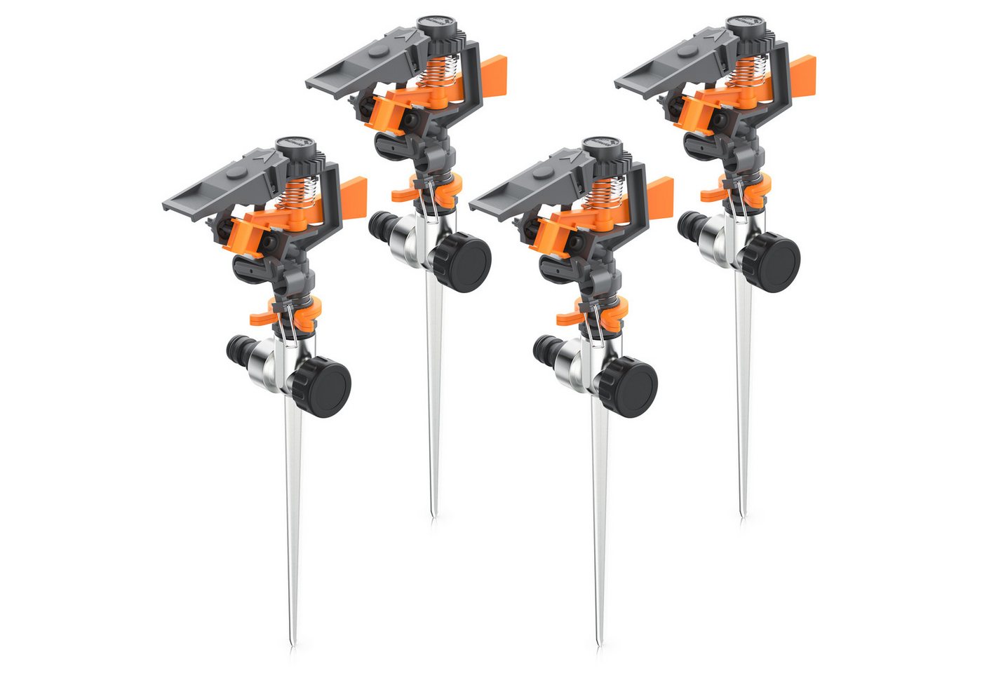 Brandson Kreisregner Intervall-Sprinkler, Rasensprenger mit Pulsation, 360° Impulsregner, für Flächen bis 200 m², (4-St), Rasensprinkler, 7m Reichweite, Gardena kompatibel von Brandson