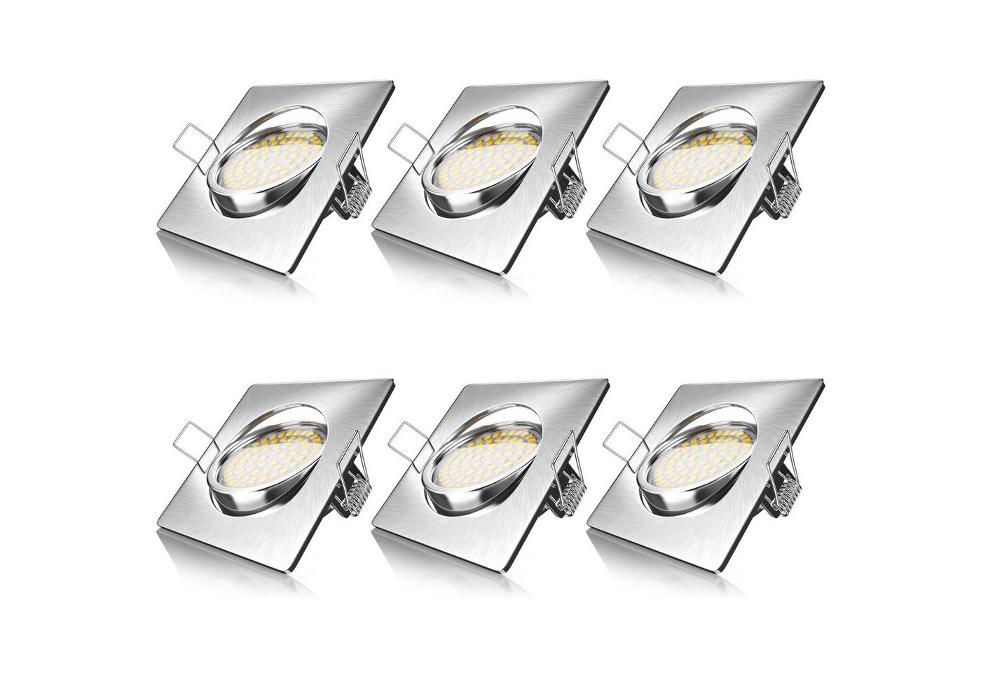 Brandson LED Einbaustrahler, Schwenkmechanismus (40° vertikal), LED fest integriert, schwenkbarer Deckenspot, Edelstahl Optik, 320 Lumen, Warmweiß, 6er Set von Brandson