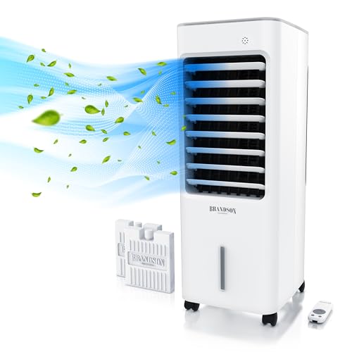 Brandson - mobiler Luftkühler 50 W - Wasserkühlung mit 5 L Wassertank - Preisträger 2024 - Luftbefeuchter Verdunstungskühler - Timer - 3 Modi - leise von Brandson