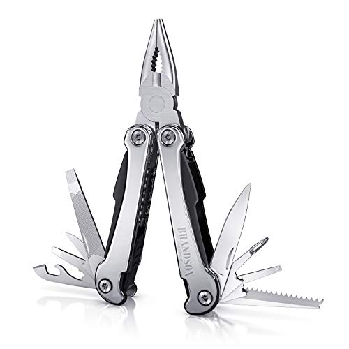 Brandson - Multitool 13 in 1 - Multifunktionswerkzeug 10,5 cm - Zange Säge Messer Kartonöffner Feile Drahtschneider Flaschen- und Dosenöffner 4 Schraubendreher - Edelstahl von Brandson