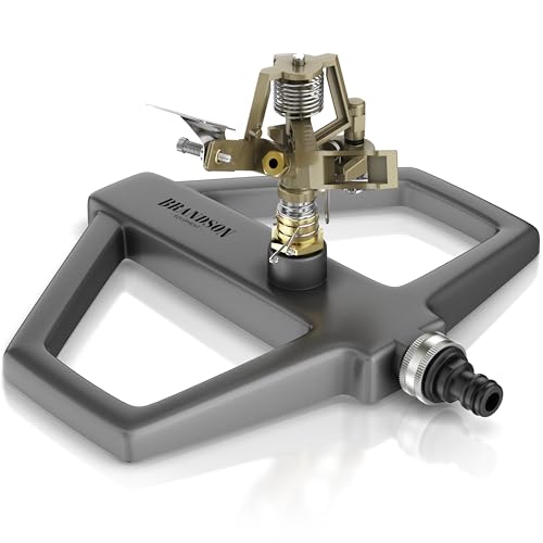 Brandson - Rasensprenger Impulsregner Metall – Intervall Sprinkler – Kreisregner – große Flächen bis 314 m2 – 20 m Reichweite - Bewässerungssystem – Schnellkupplung ¾ Zoll auf ½ Zoll von Brandson