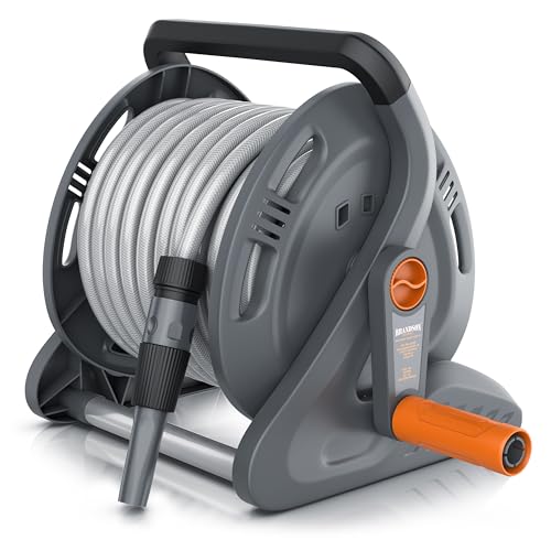 Brandson - Schlauchtrommel 20m Schlauch – Gartenschlauch Trommel Set 1/2 Zoll inkl. Anschluss 3/4 Zoll - 2 m Zuleitung – Schlauchbox mit Wandhalterung - Drehkurbel- Reinigungsspritze von Brandson