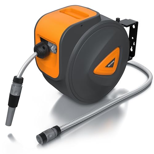 Brandson - Wand Schlauchtrommel Wasser Gartenschlauch 20m - automatische Schlauchbox - Schlauchaufroller Garten - 13 mm Durchmesser - Wandbefestigung schwenkbar - kompatibel mit Gardena Produkten von Brandson