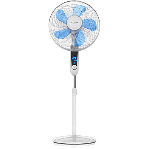 Brandson - Standventilator DC Silent mit Fernbedienung + LED Display - 24 Geschwindigkeiten - Oszillation 80° - Ventilator sehr leise - Höhe verstellbar - Kopf 35 Grad neigbar - Weiss - energiesparend von Brandson