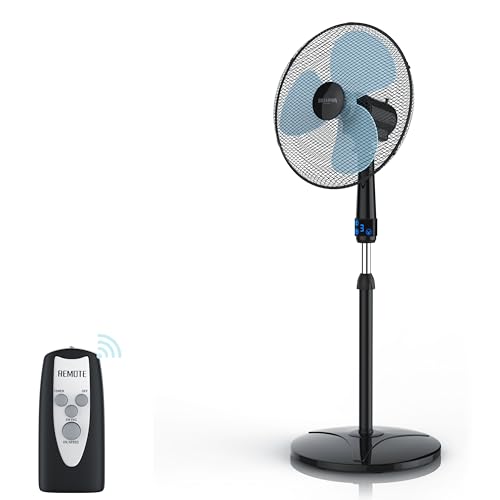 Brandson - Standventilator mit Fernbedienung 50 W - Standlüfter leise – Ventilator höhenverstellbar - Neigungswinkel um 40° verstellbar - 3 Geschwindigkeitsstufen - Oszillation ca. 90° - schwarz von Brandson