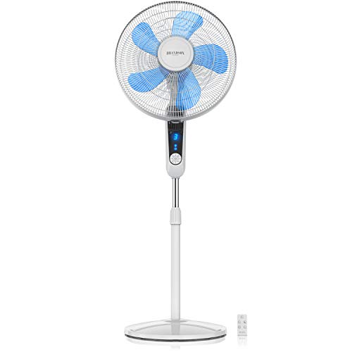 Brandson - Standventilator Silent mit Fernbedienung und Display - mobiler Lüfter - Oszillation 80° - 60 Watt - Ventilator leise - Höhe verstellbar 115-134 cm - Kopf um 35° neigbar von Brandson