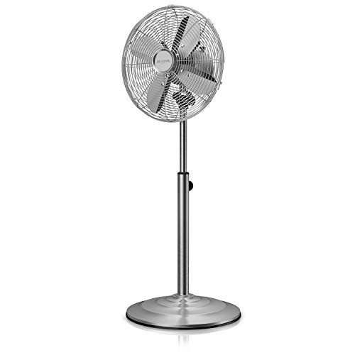 Brandson - Standventilator mit Oszillation 80° im Chrom-Design - höhenverstellbarer Standfuß - 3 Geschwindigkeiten - 30° neigbar - Ventilator Standlüfter mobiler Lüfter - GS - Silverline von Brandson