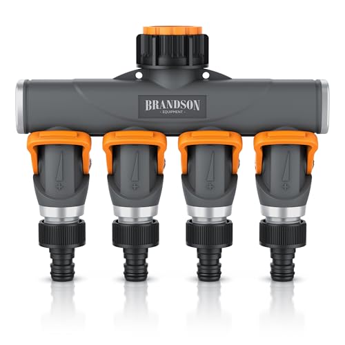 Brandson - Wasserverteiler 3/4 Zoll 4 Fach - 4 Wege Verteiler Wasserhahn - verstärkte Metallgewinden - Garten Wasserschlauch Gartenschlauch von Brandson
