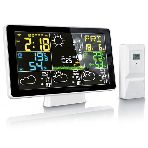 Brandson - Wlan Wetterstation Funk mit Außensensor – Innen und Außentemperatur – Luftdruck/Barometer – Luftfeuchtigkeit – 4 Tage Prognose mit App – Temperaturtrend – UV - Mondphase von Brandson