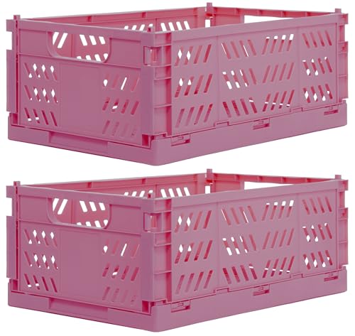 Brandsseller 2er Faltbare Klappbox 35x23x14 cm stabiler Einkaufskorb stapelbarer Transportkorb Aufbewahrungskiste Set - Pink von Brandsseller