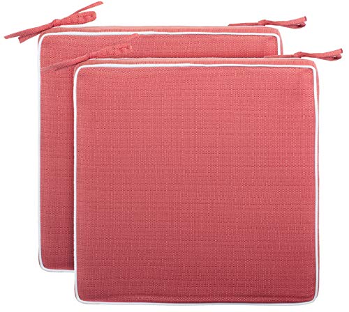 Brandsseller 2er Set Sitzkissen 40x40x4 cm – Wasser- & schmutzabweisende Stuhlkissen mit Bindebändern in Leinenoptk – Für Innen & Außen – Garten, Terrasse, Küche – Rot von Brandsseller