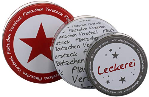 Brandsseller Plätzchendosen 3er Set – Keksdosen & Aufbewahrungsdosen für Gebäck, Kekse & Weihnachtsplätzchen – stapelbare Vorratsdosen aus Metall, lebensmittelgeeignet, grau-weiß-rot von Brandsseller