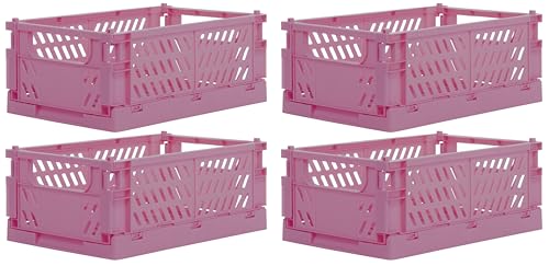 Brandsseller 4er Faltbare Klappbox 25x16,5x10 cm stabiler Einkaufskorb stapelbarer Transportkorb Aufbewahrungskiste Set - Pink von Brandsseller