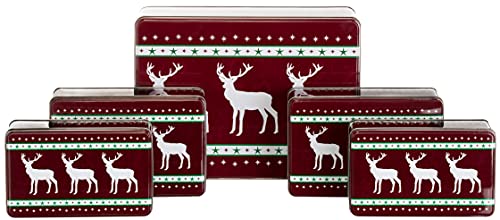 Brandsseller 5er Set Keksdose rechteckig Weihnachtsdose Plätzchendose Gebäckdose Metall Rentier von Brandsseller
